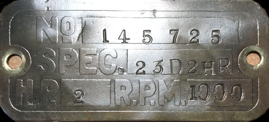 Lister D engine spec plate