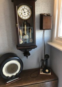 GPO 150 candle stick telephone with mahogany bell box