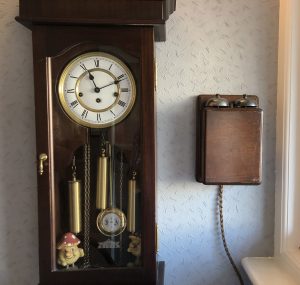 GPO 150 candle stick telephone with mahogany bell box